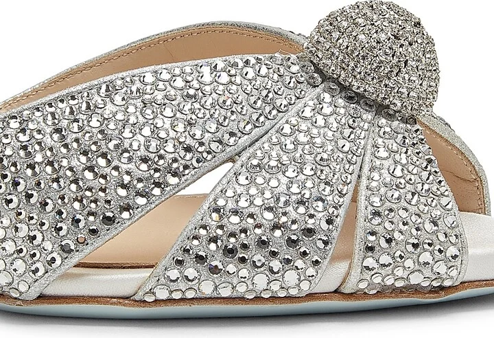 Women's Italian Flirt 75MM Crystal-Embellished Satin & Leather Slingback Sandals - White - Size 7.5 - Image 5