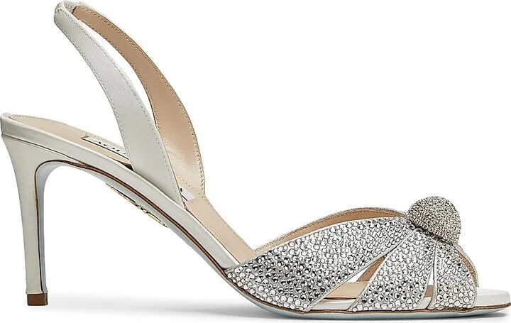 Women's Italian Flirt 75MM Crystal-Embellished Satin & Leather Slingback Sandals - White - Size 7.5