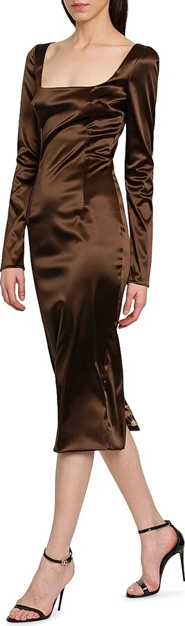 Women's Italian Tailoring Leopard-Lined Satin Midi-Dress - Marrones Curo - Size 0 - Image 4