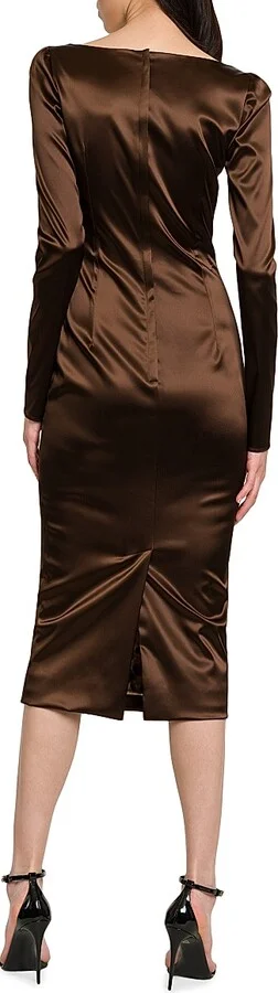 Women's Italian Tailoring Leopard-Lined Satin Midi-Dress - Marrones Curo - Size 0 - Image 5
