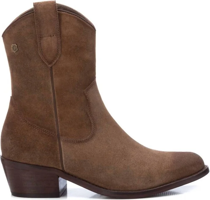 Women's Italian Western Leather Booties In Taupe
