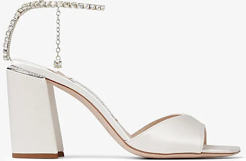 Womens Ivory/Crystal Saeda 85 Crystal-Embellished Satin Heeled Sandals Eur 39 / 6 Uk Women