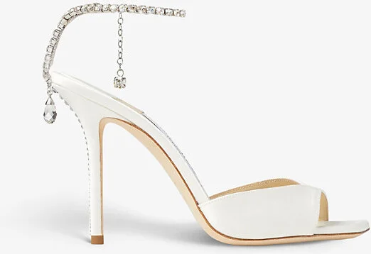 Womens Ivory/Crystal Saeda Crystal-Embellished Satin Courts Eur 39 / 6 Uk Women