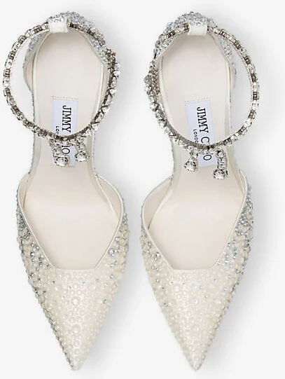 Womens Ivory/Crystal Stevie 100 Crystal-Embellished Satin Heeled Courts Eur 41 / 8 Uk Women - Image 2