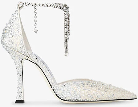 Womens Ivory/Crystal Stevie 100 Crystal-Embellished Satin Heeled Courts Eur 41 / 8 Uk Women