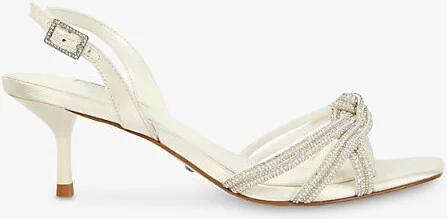 Womens Ivory Satin Moments Crystal-Embellished Woven Heeled Sandals Eur 37 / 4 Uk Women