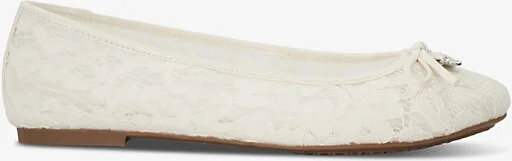 Womens Ivory-Synthetic Bridal Heartstring Lace Ballet Flats Eur 37 / 4 Uk Women