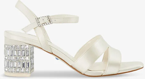 Womens Ivory-Synthetic Bridal Matrimony Crystal-Embellished Satin Heeled Sandals Eur 39 / 6 Uk Women
