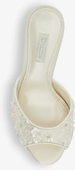 Womens Ivory-Synthetic Bridal Minimoon Woven Heeled Mules Eur 37 / 4 Uk Women - Image 2