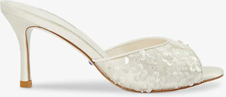 Womens Ivory-Synthetic Bridal Minimoon Woven Heeled Mules Eur 37 / 4 Uk Women