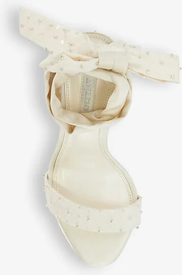 Womens Ivory-Synthetic Melodies Crystal-Embellished Tie-Strap Satin Heeled Sandals Eur 41 / 8 Uk Women - Image 2