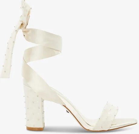 Womens Ivory-Synthetic Melodies Crystal-Embellished Tie-Strap Satin Heeled Sandals Eur 41 / 8 Uk Women