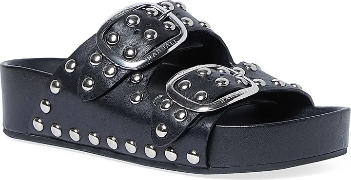 Women's Jack Leather Sandals - Black Silver - Size 9 - Image 2