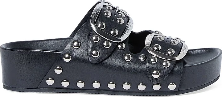 Women's Jack Leather Sandals - Black Silver - Size 9