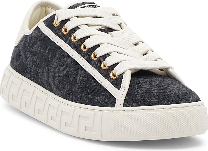 Women's Jacquard Leather-Trimmed Sneakers - Black Gold - Size 6 - Image 2