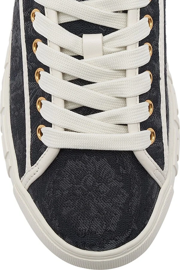 Women's Jacquard Leather-Trimmed Sneakers - Black Gold - Size 6 - Image 4