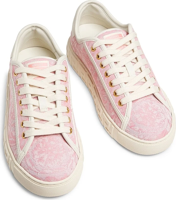 Women's Jacquard Leather-Trimmed Sneakers - Black Gold - Size 6 - Image 8