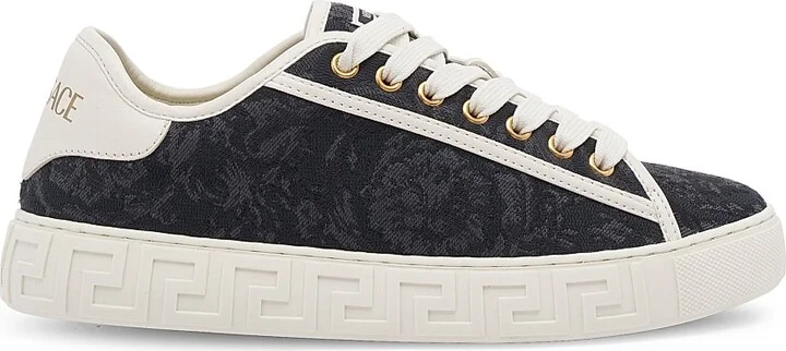 Women's Jacquard Leather-Trimmed Sneakers - Black Gold - Size 6
