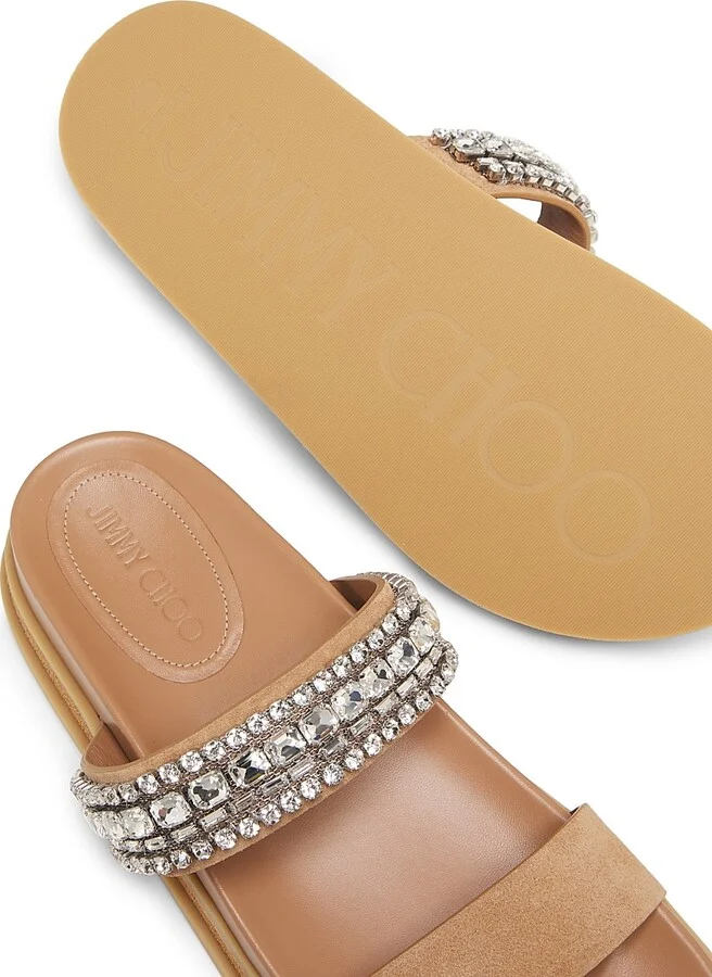 Women's Jadi Crystal-Embellished Suede Sandals - Toffee Crystal - Size 5 - Image 6