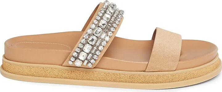 Women's Jadi Crystal-Embellished Suede Sandals - Toffee Crystal - Size 5