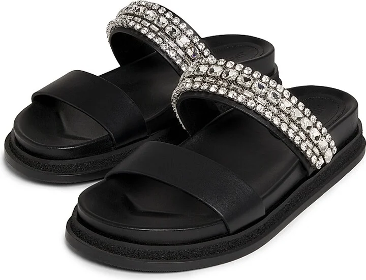 Women's Jadi Crystal-Embellished Vacchetta Leather Slides - Black Crystal - Size 5 Sandals - Image 2