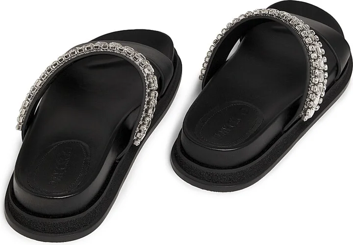 Women's Jadi Crystal-Embellished Vacchetta Leather Slides - Black Crystal - Size 5 Sandals - Image 3