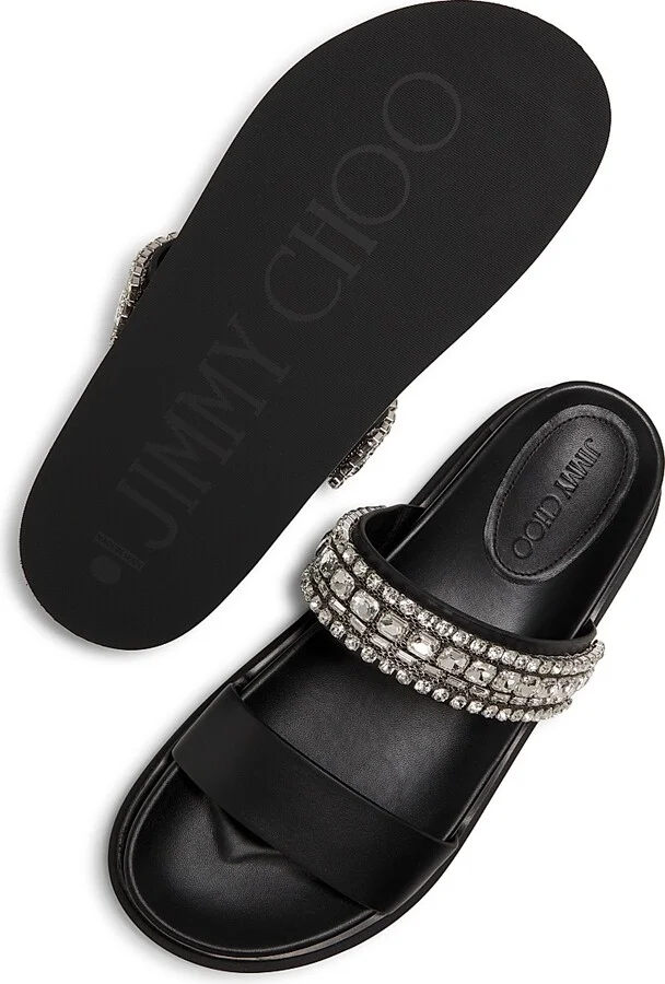 Women's Jadi Crystal-Embellished Vacchetta Leather Slides - Black Crystal - Size 5 Sandals - Image 5