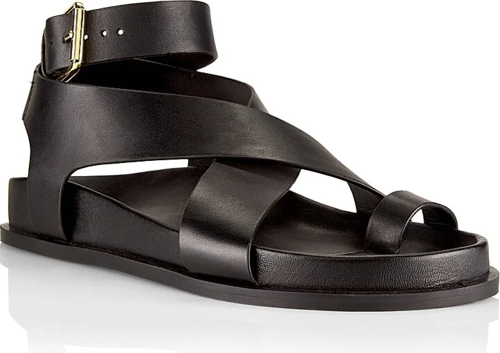 Women's Jalen Leather Ankle-Wrap Sandals - Black - Size 5 - Image 2