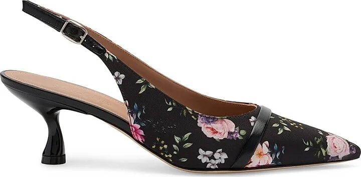 Women's Jama 45MM Floral-Printed Grosgrain Slingback Pumps - Black - Size 11.5