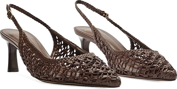 Women's Jane Tresse 60MM Woven Leather Slingback Pumps - Rich Brown - Size 5 - Image 3