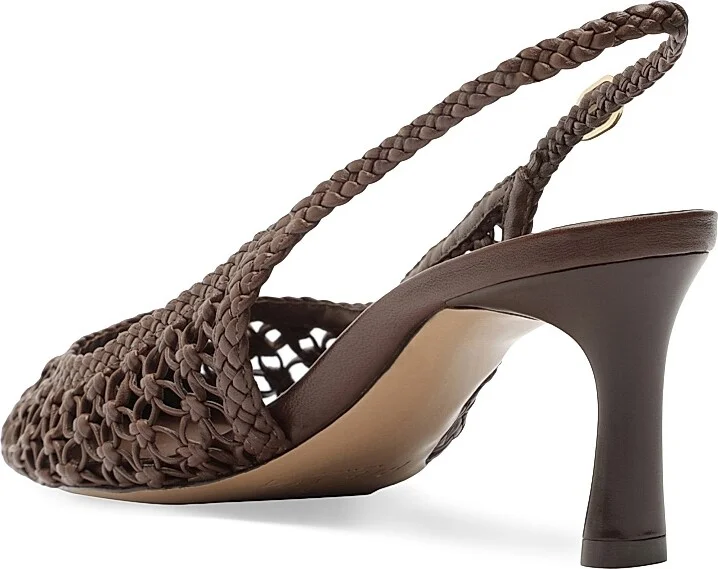 Women's Jane Tresse 60MM Woven Leather Slingback Pumps - Rich Brown - Size 5 - Image 4