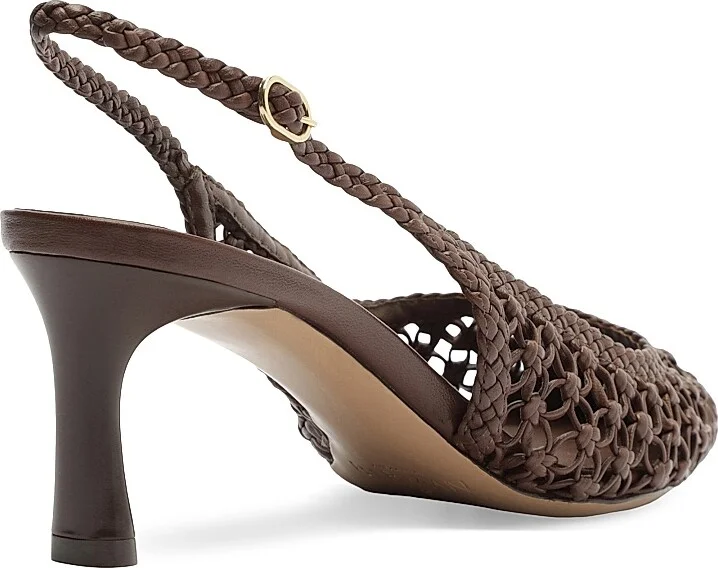 Women's Jane Tresse 60MM Woven Leather Slingback Pumps - Rich Brown - Size 5 - Image 5