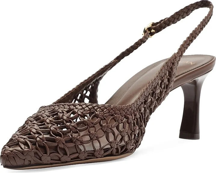Women's Jane Tresse 60MM Woven Leather Slingback Pumps - Rich Brown - Size 5 - Image 6