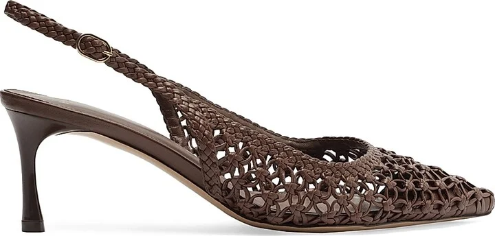 Women's Jane Tresse 60MM Woven Leather Slingback Pumps - Rich Brown - Size 5