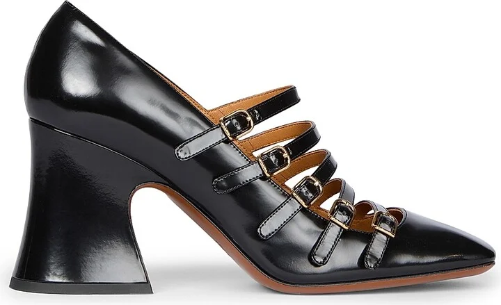 Women's Janis Buckled Leather Pumps - Black - Size 6.5