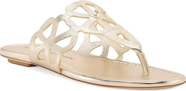 Women's Jasmine T-Strap Metallic Leather Sandals - Light Gold - Size 10 - Image 2