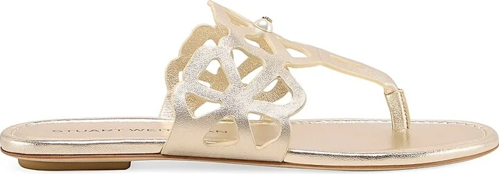 Women's Jasmine T-Strap Metallic Leather Sandals - Light Gold - Size 10