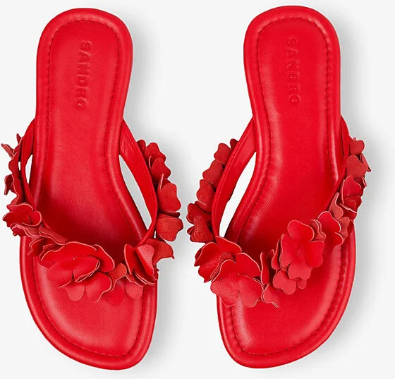 Womens Jaunes / Oranges Floral-Appliqué Leather Sandals Eur 35 / 2 Uk Women - Image 2