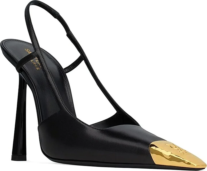 Women's Jeanne Slingback Pumps in Smooth Leather - Black And Gold - Size 5 - Image 2