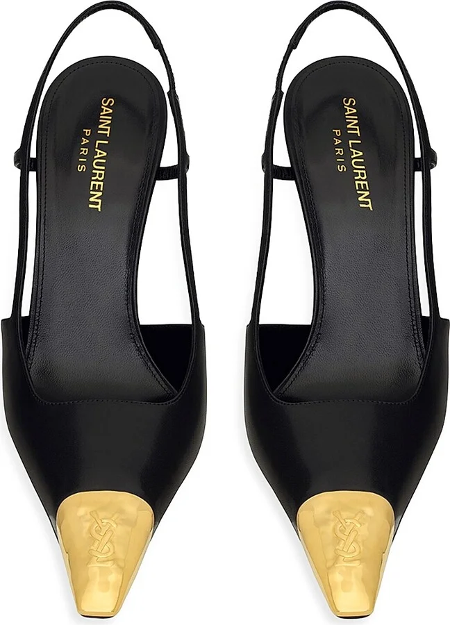 Women's Jeanne Slingback Pumps in Smooth Leather - Black And Gold - Size 5 - Image 3