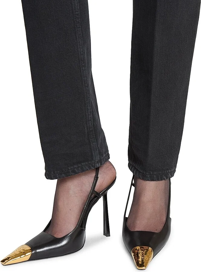 Women's Jeanne Slingback Pumps in Smooth Leather - Black And Gold - Size 5 - Image 4