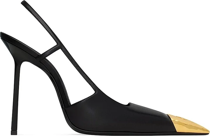 Women's Jeanne Slingback Pumps in Smooth Leather - Black And Gold - Size 5