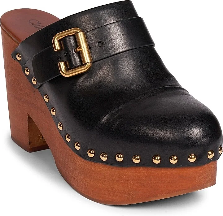 Women's Jeannette 40MM Leather Clogs - Black - Size 9 - Image 2