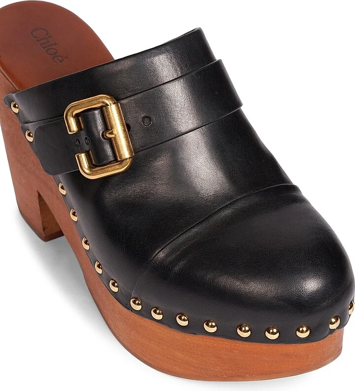 Women's Jeannette 40MM Leather Clogs - Black - Size 9 - Image 6