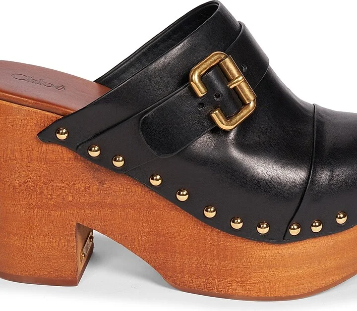 Women's Jeannette 40MM Leather Clogs - Black - Size 9 - Image 7