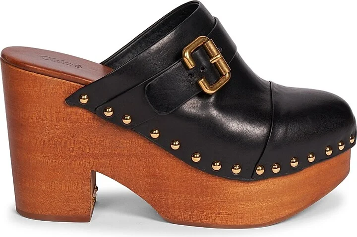 Women's Jeannette 40MM Leather Clogs - Black - Size 9