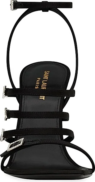 Women's Jerry Sandals in Crepe Satin and Rhinestones - Black - Size 5 - Image 3
