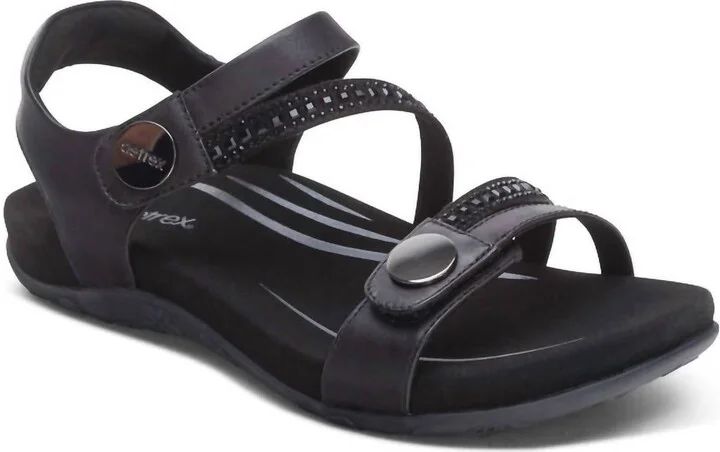 Women's Jess Adjustable Quarter Strap Sandal In Black Sparkle