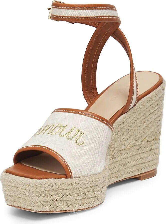 Women's Jesse 115MM Canvas Espadrille Platform Wedge Sandals - Natural Cognac - Size 9 - Image 2