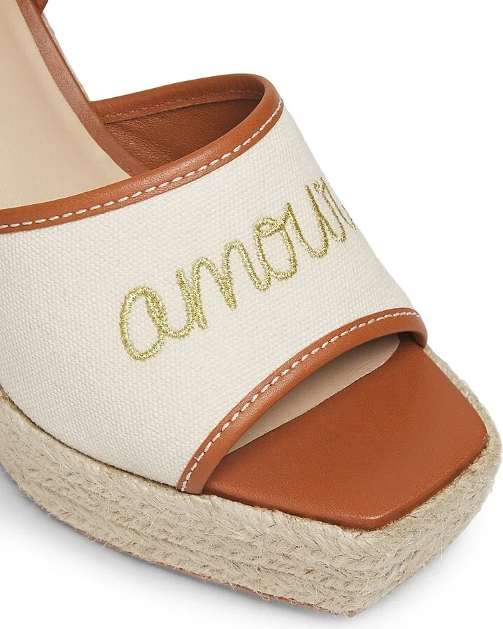 Women's Jesse 115MM Canvas Espadrille Platform Wedge Sandals - Natural Cognac - Size 9 - Image 6